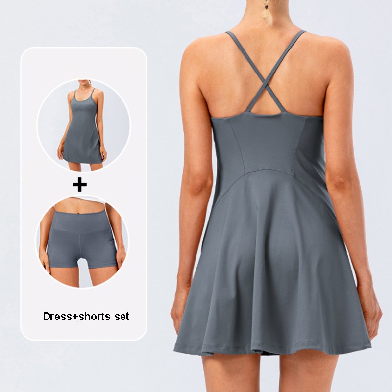 Tennis-Yoga-Kleid Damen 2-teilig – Sportkleid mit Shorts – Bild 8