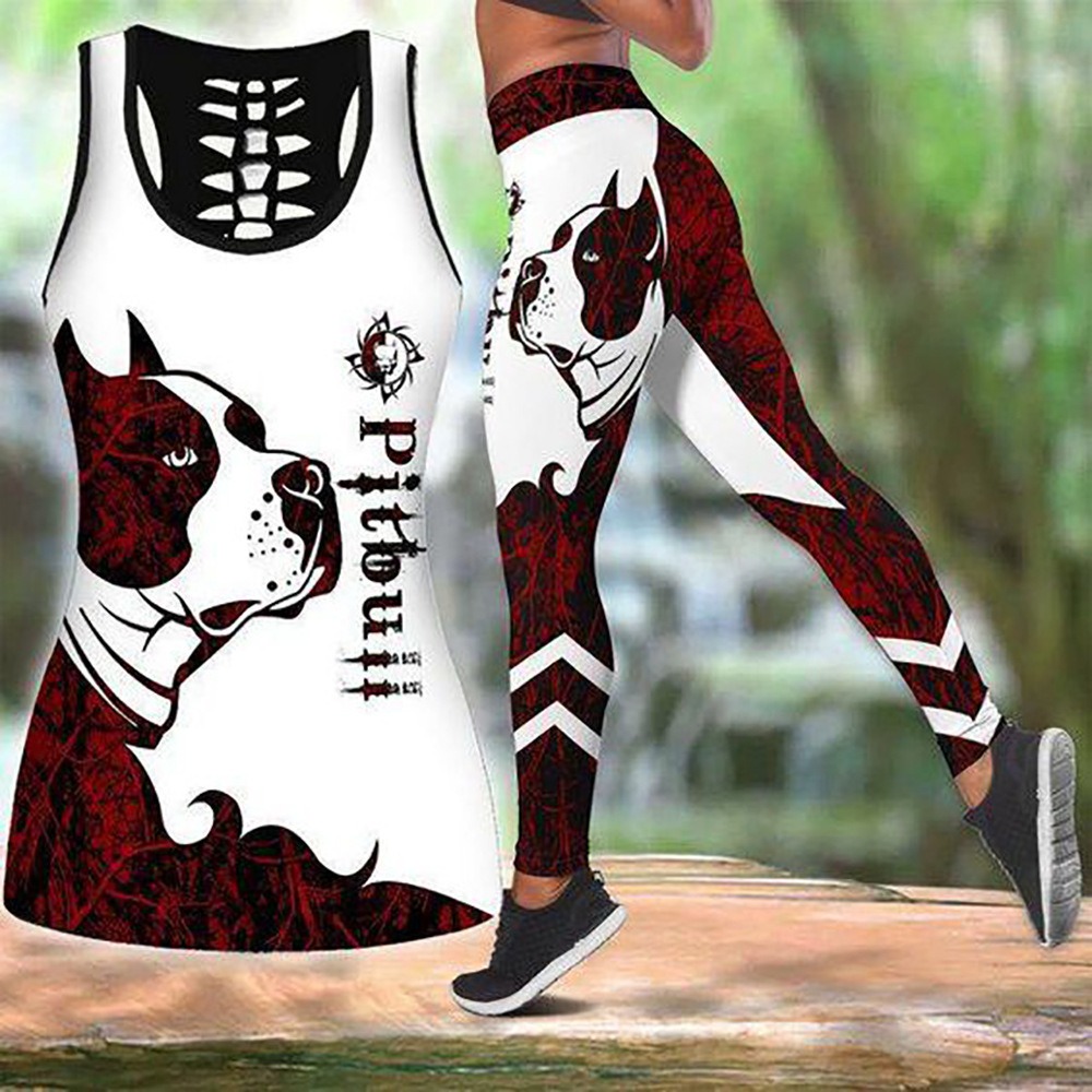 Yoga-Set Damen 2-teilig – Bedruckte Weste & Leggings