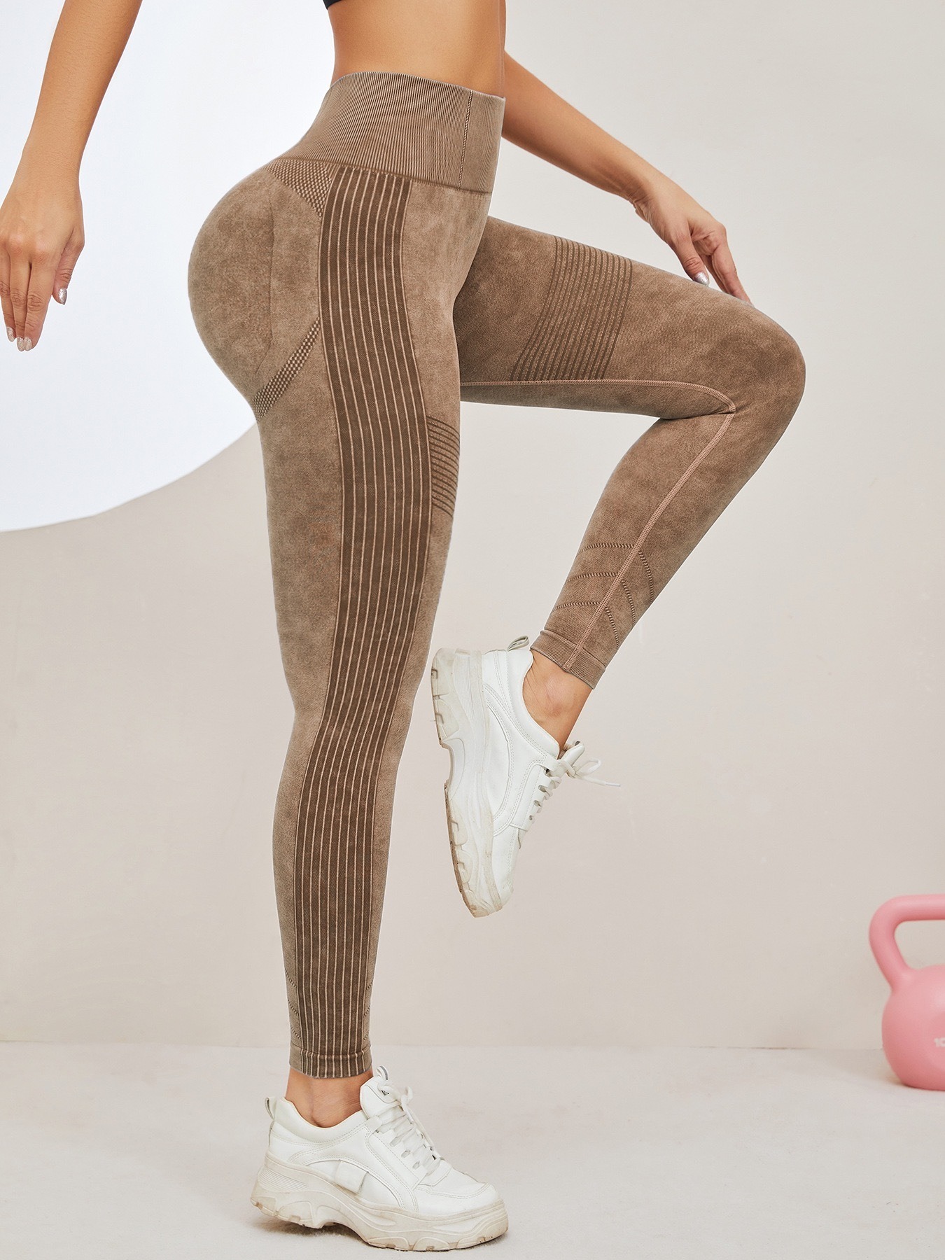 Yoga-Leggings Damen nahtlos – Washed-Look, High Waist, figurformend – Bild 5