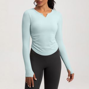 Hellblaues Langarm Yoga-Top für Damen