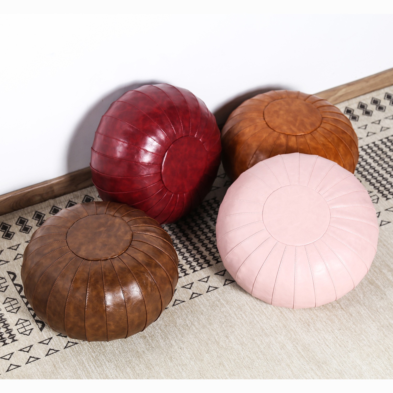 Meditationskissen-Bezug aus Leder rund 35 cm – Bodenkissen-Hülle ungefüllt