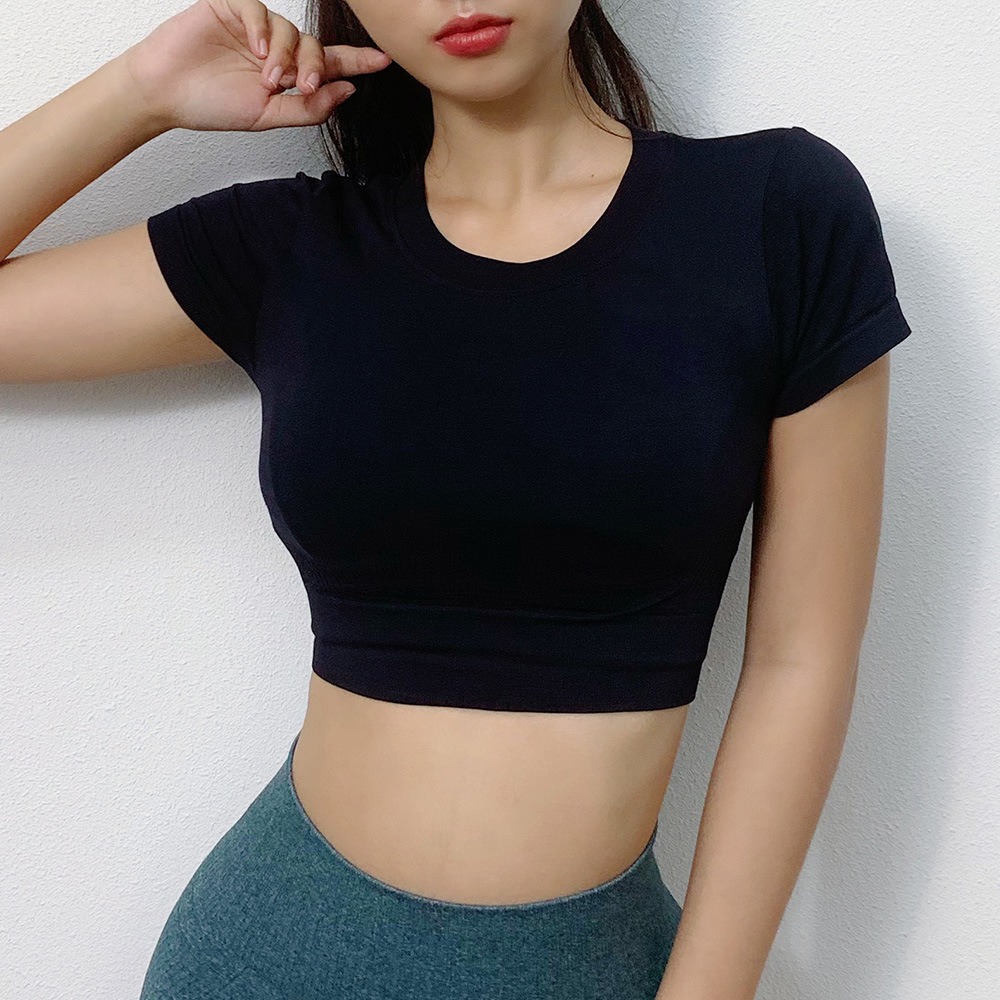 Yoga Crop Top Damen kurzarm gerippt – Crop-Shirt aus Nylon – Bild 4