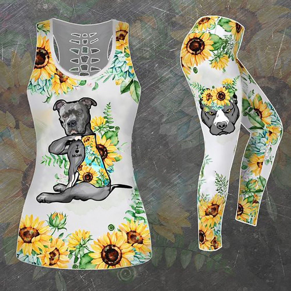 Yoga-Set Damen 2-teilig – Bedruckte Weste & Leggings – Bild 2