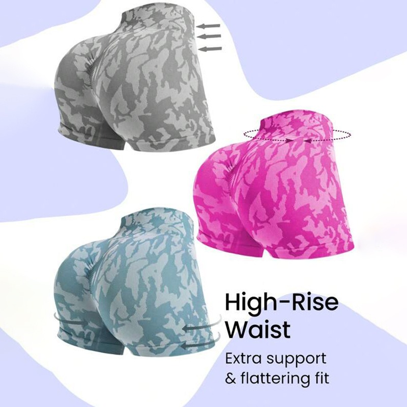 Yoga-Shorts Damen - enge Shorts im grauen Tarnmuster (Tie-dye/Camo) – Bild 9