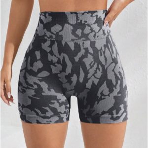 Yoga-Shorts Damen - enge Shorts im grauen Tarnmuster (Tie-dye/Camo)