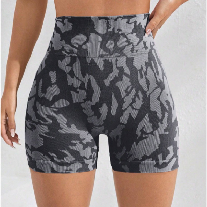 Yoga-Shorts Damen - enge Shorts im grauen Tarnmuster (Tie-dye/Camo)