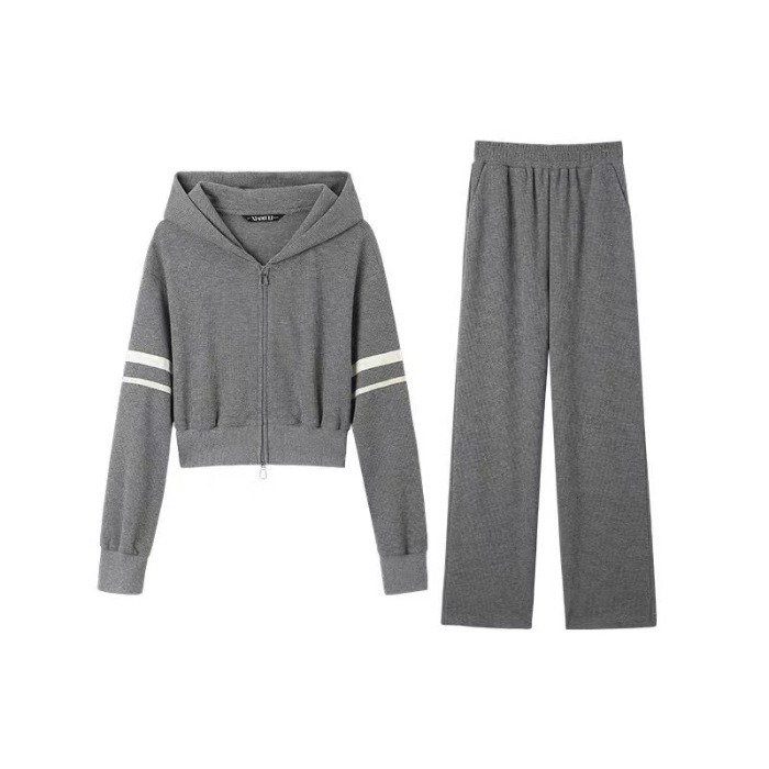 Yoga-Set Damen Waffelstrick – Cardigan-Set mit Kapuze – Bild 6