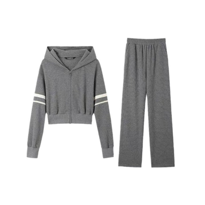 Yoga-Set Damen Waffelstrick – Cardigan-Set mit Kapuze – Bild 3