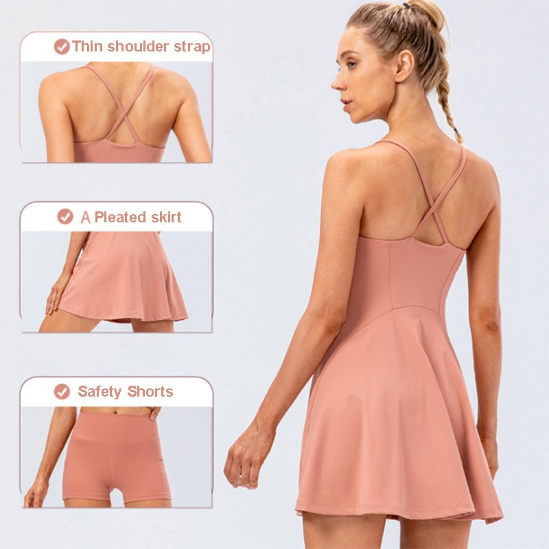 Tennis-Yoga-Kleid Damen 2-teilig – Sportkleid mit Shorts – Bild 7